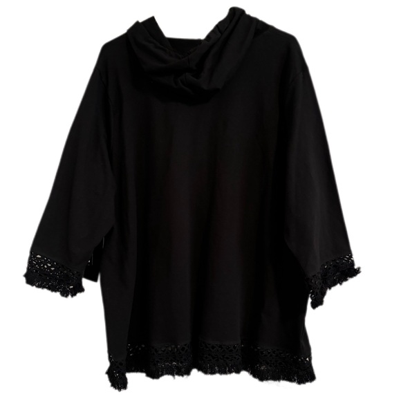 NEW Onque Casuals zip up sweatshirt plus size hood 2X Black fringe oversized NWT - Picture 3 of 11